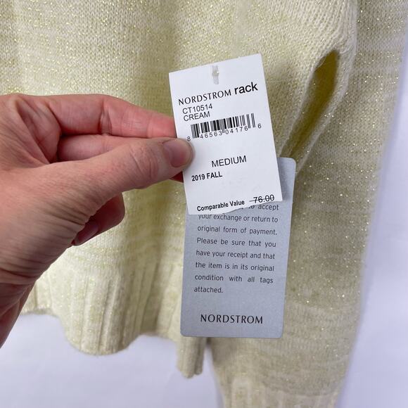 NSR | NWT Napean Sea Rd Ivory & Gold Metallic Threading Mock Neck Knit Sweater - Picture 10 of 12